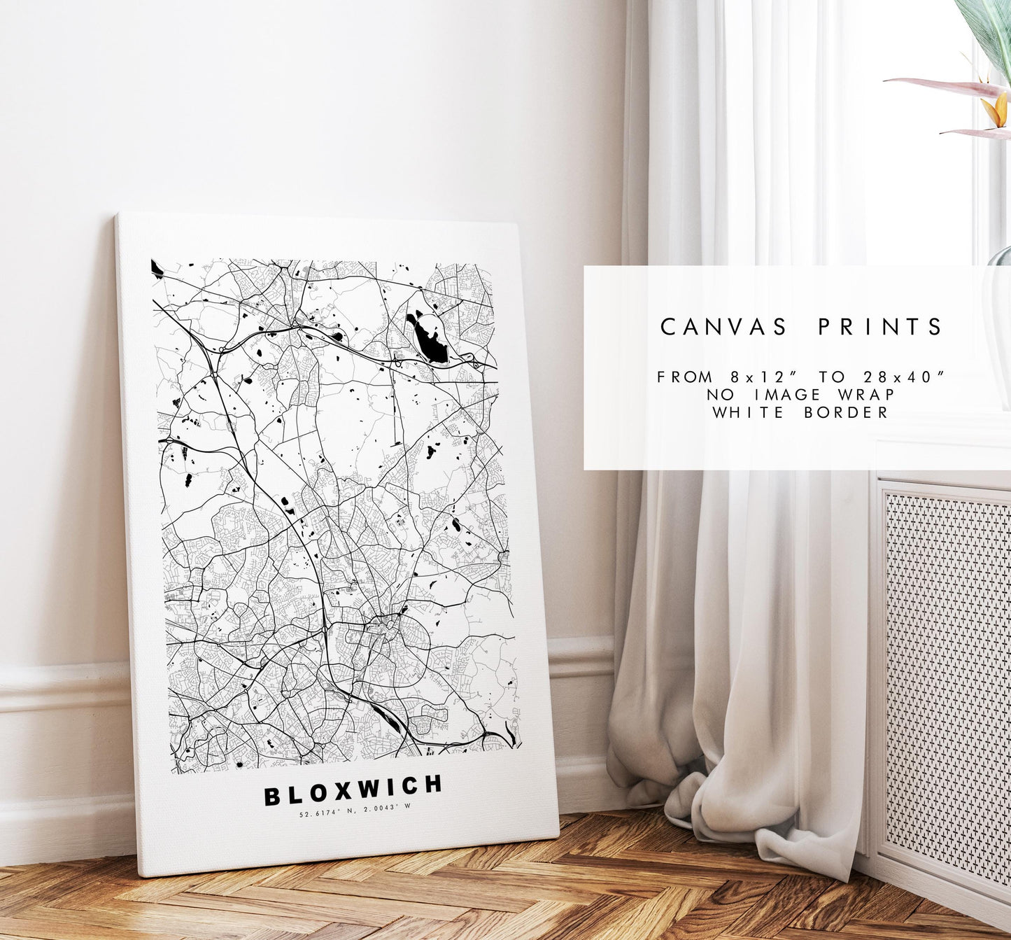 Bloxwich Map Print - Minimalist City Map Poster - Map Art - UK - Bloxwich Print - Bloxwich, West Midlands - Different Colours Available