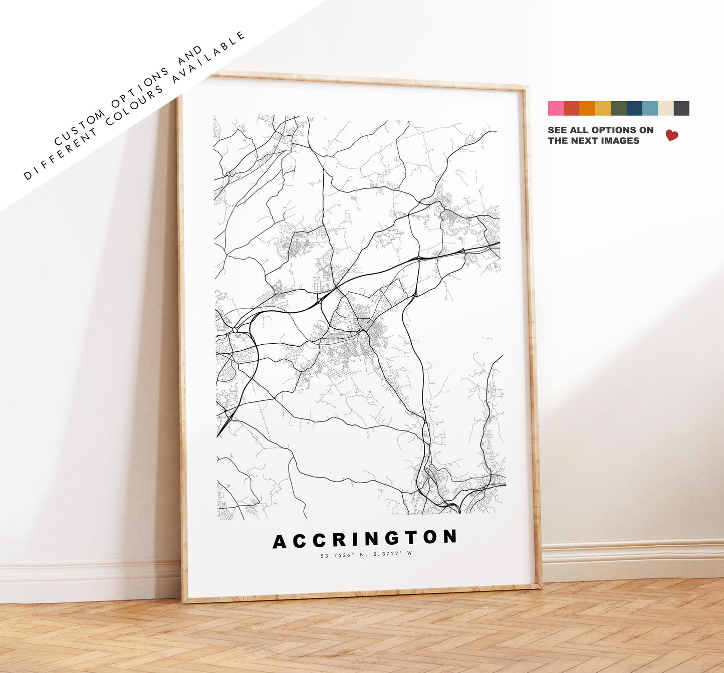 Accrington Map Print - Minimalist City Map Poster - Map Art - UK - Accrington Print - Accrington, Lancashire - Different Colours Available