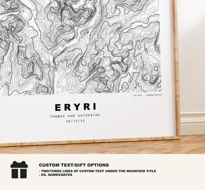 Eryri Print - Contour Map -  Eryri Map - Topographic Map - Print - Poster - Wall Art - Snowdonia Gift - Snowdonia - Topography - Wales