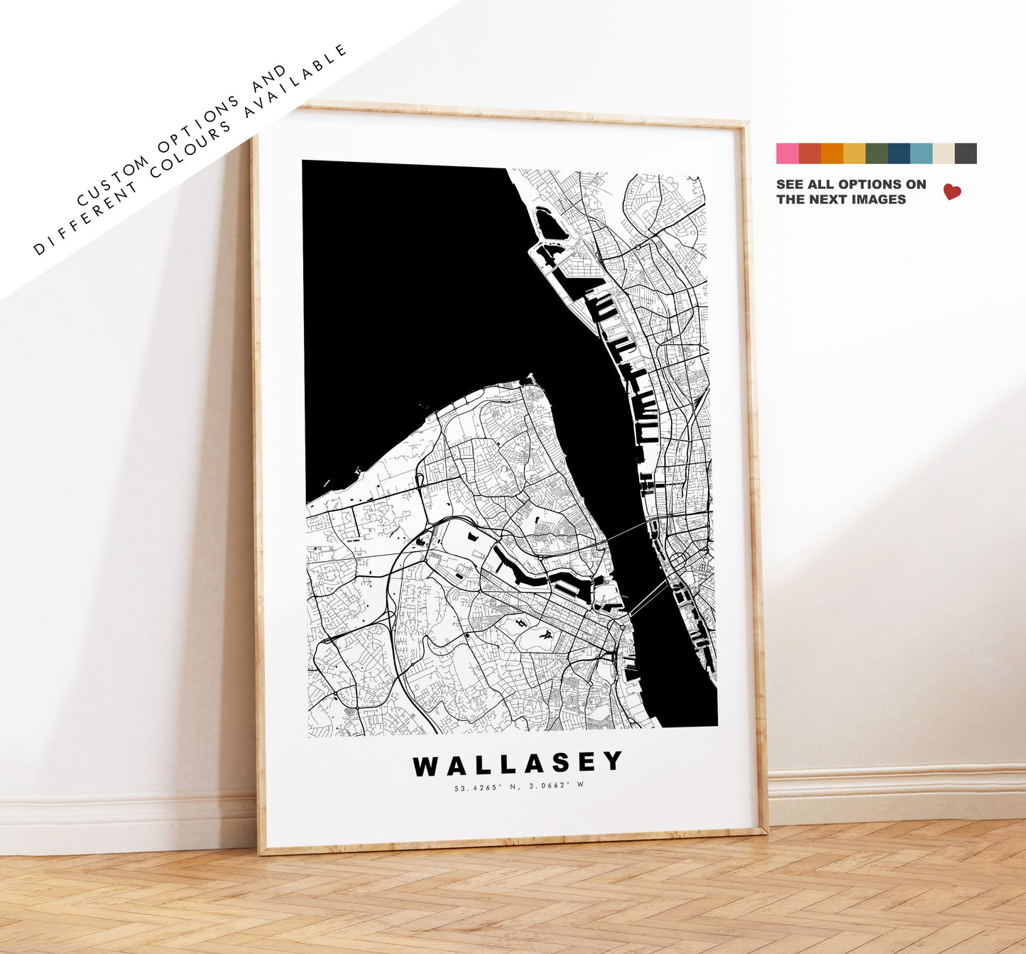 Wallasey Map Print - Minimalist City Map Poster - Map Art - UK - Wallasey Print - Wallasey Poster - Different Colours Available