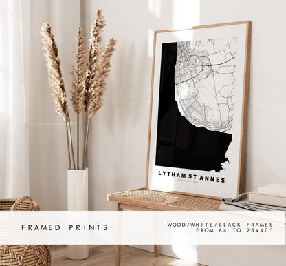 Lytham St Annes Map Print - Minimalist City Map Poster - Map Art - UK - Lytham St Annes Print - Lancashire - Different Colours Available