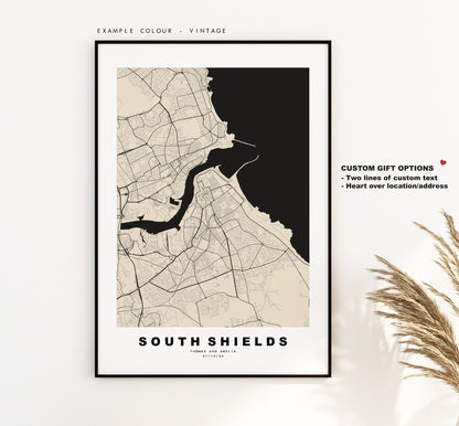 South Shields Map Print - Minimalist City Map Poster - Map Art - UK - South Shields Print - South Shields - Different Colours Available