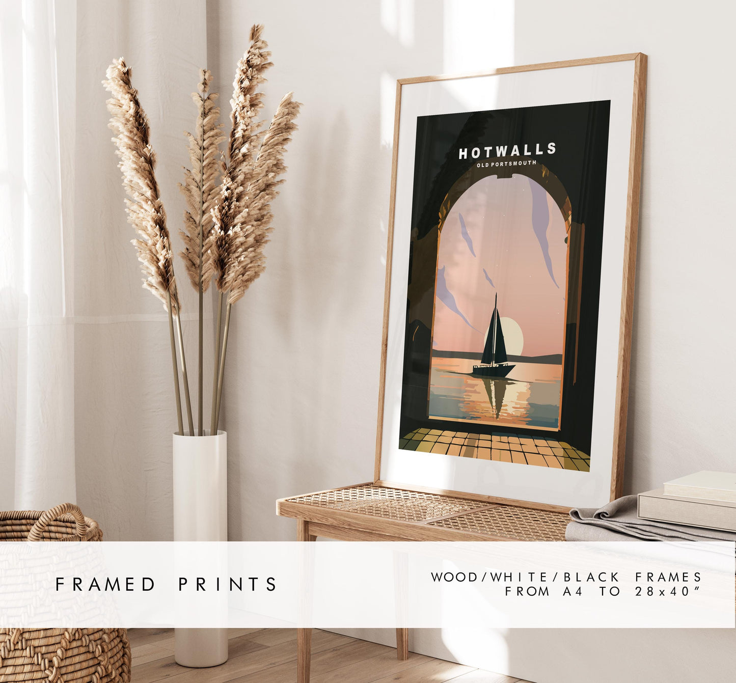 Hotwalls Travel Poster - Wall Art Print - Southsea and Portsmouth Travel Posters - Minimalist Retro Style - Prints or Framed Prints