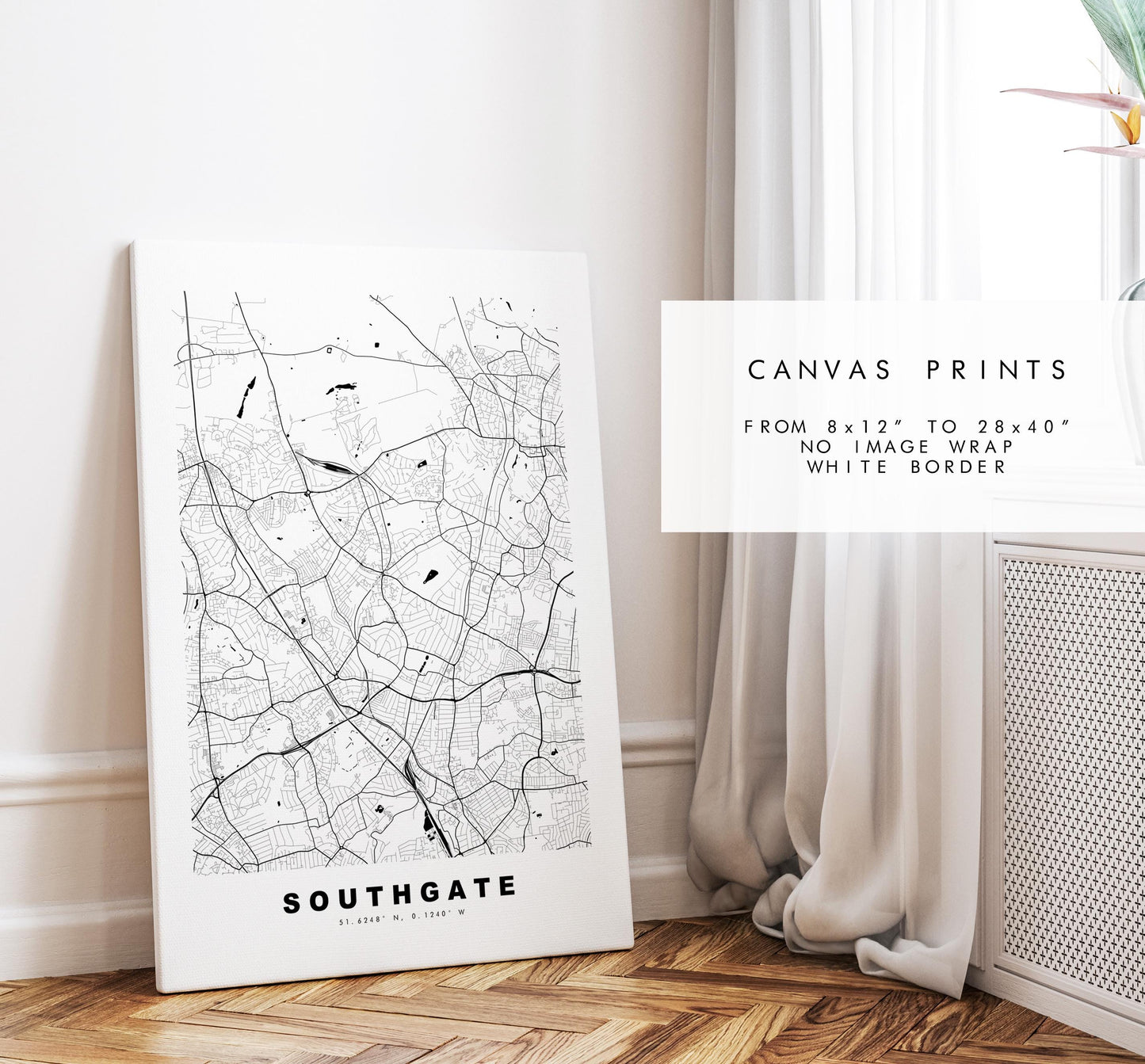Southgate Map Print - Minimalist City Map Poster - Map Art - UK - Southgate Print - Southgate, London - Different Colours Available