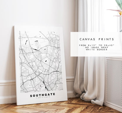 Southgate Map Print - Minimalist City Map Poster - Map Art - UK - Southgate Print - Southgate, London - Different Colours Available