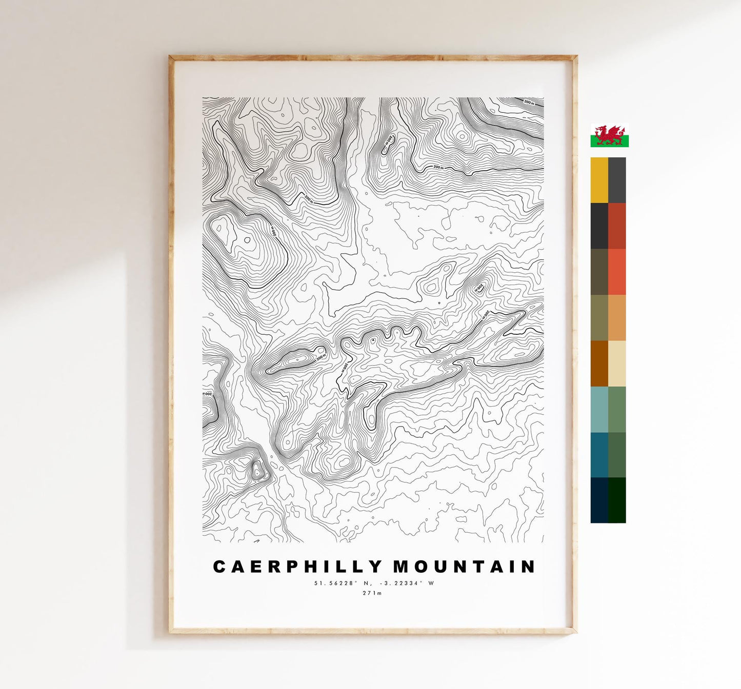 Caerphilly Mountain Print - Caerphilly Mountain Contour Map - Poster - Wales - Topographic Map - Print - Wall Art - Mynydd Caerffili