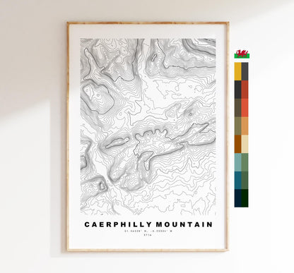 Caerphilly Mountain Print - Caerphilly Mountain Contour Map - Poster - Wales - Topographic Map - Print - Wall Art - Mynydd Caerffili