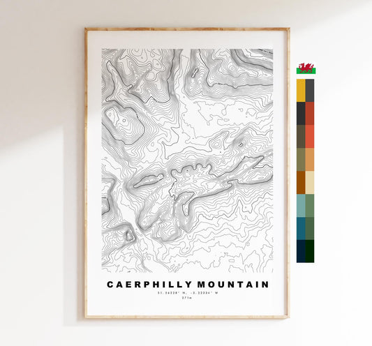 Caerphilly Mountain Print - Caerphilly Mountain Contour Map - Poster - Wales - Topographic Map - Print - Wall Art - Mynydd Caerffili