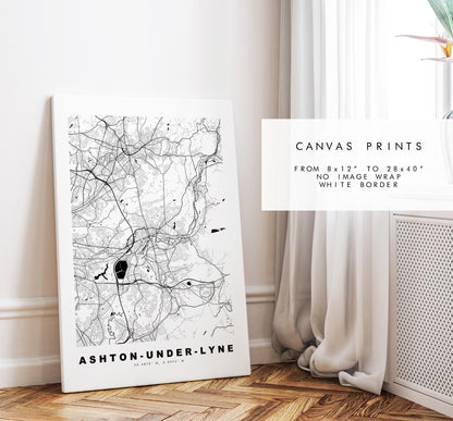 Ashton under Lyne Map Print - Minimalist City Map Poster - Map Art - UK - Ashton Print - Ashton, Manchester - Different Colours Available