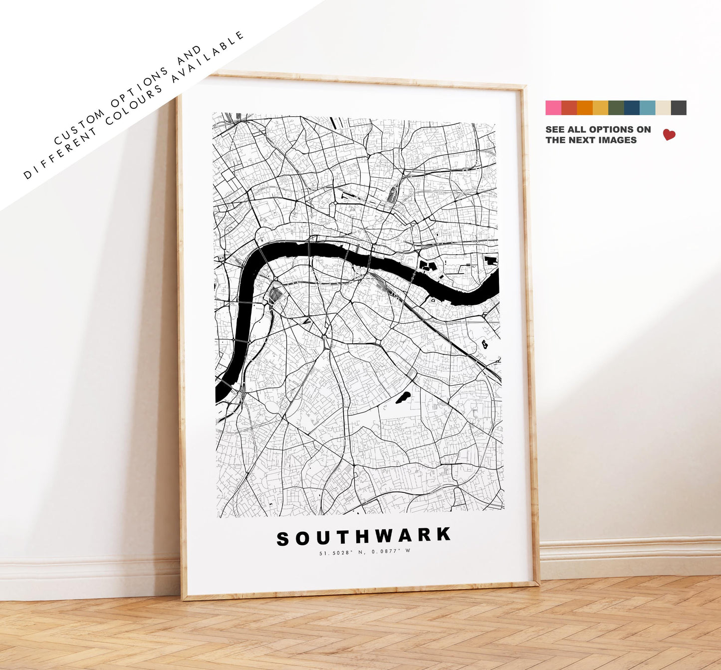 Southwark Map Print - Minimalist City Map Poster - Map Art - UK - Southwark Print - Southwark, London - Different Colours Available