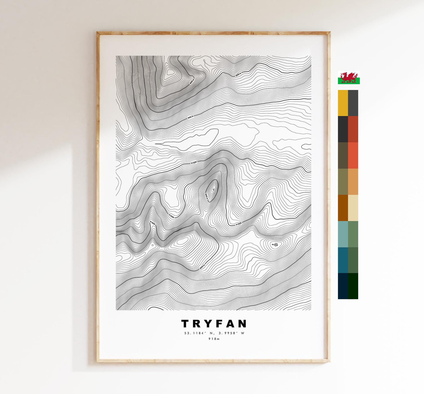 Tryfan Print - Contour Map - Snowdonia - Wales - Topographic Map - Print - Poster - Wall Art - Tryfan Poster - Contour Map - Topography