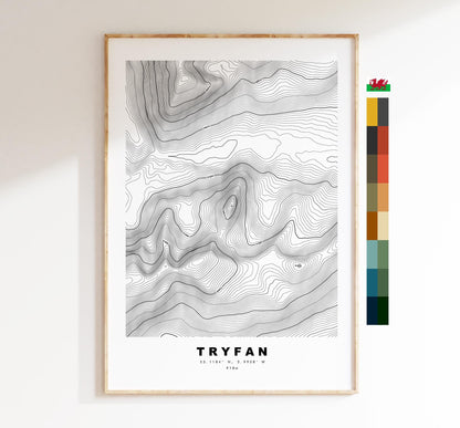 Tryfan Print - Contour Map - Snowdonia - Wales - Topographic Map - Print - Poster - Wall Art - Tryfan Poster - Contour Map - Topography