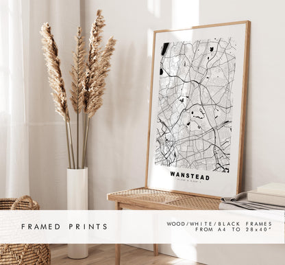 Wanstead Map Print - Minimalist City Map Poster - Map Art - UK - Wanstead Print - Wanstead, London - Different Colours Available