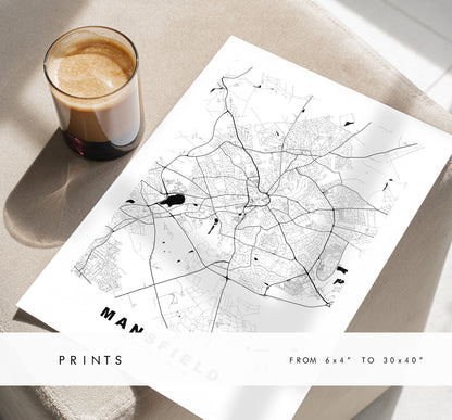 Mansfield Map Print - Minimalist City Map Poster - Map Wall Art - UK - Mansfield Print - Mansfield Poster - Different Colours Available