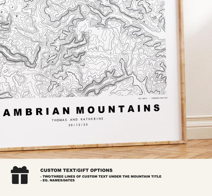 Cambrian Mountains Map Print - Contour Map - Topographic Map - Print - Poster - Mynyddoedd Cambria -Plynlimon - Wales