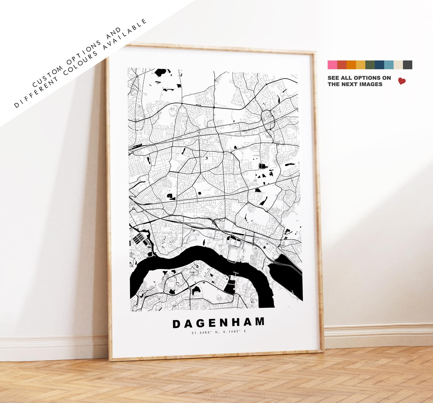 Dagenham Map Print - Minimalist City Map Poster - Map Art - UK - Dagenham Print - Dagenham, London - Different Colours Available