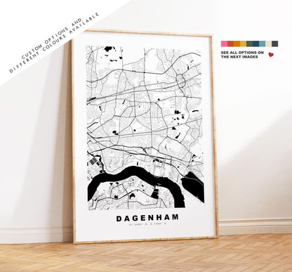 Dagenham Map Print - Minimalist City Map Poster - Map Art - UK - Dagenham Print - Dagenham, London - Different Colours Available