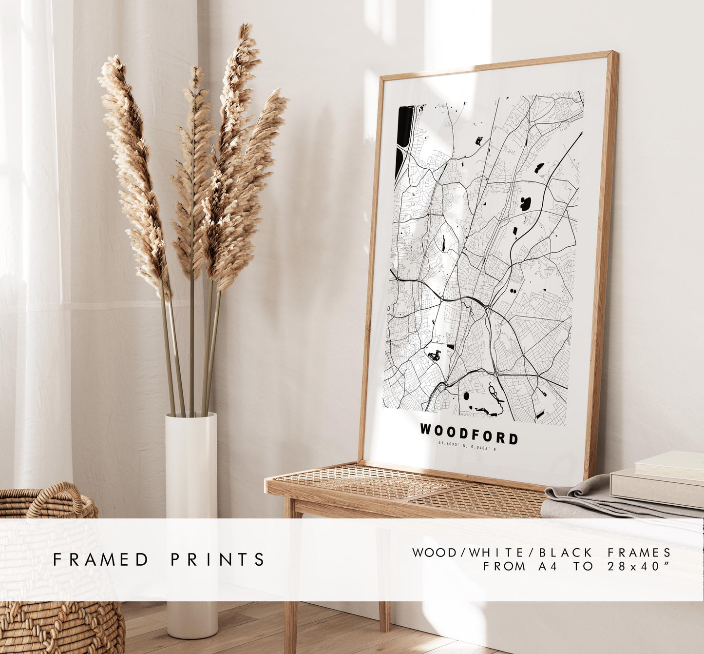 Woodford Map Print - Minimalist City Map Poster - Map Art - UK - Woodford Print - Woodford, London - Different Colours Available