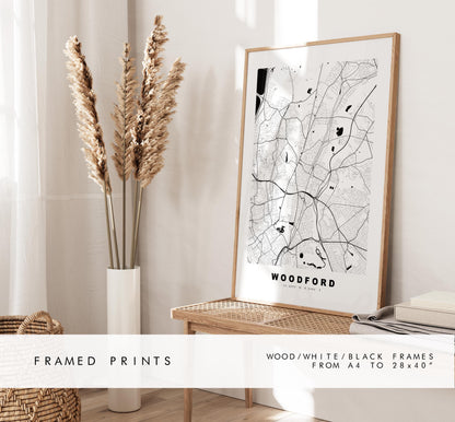 Woodford Map Print - Minimalist City Map Poster - Map Art - UK - Woodford Print - Woodford, London - Different Colours Available