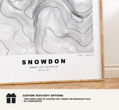 Snowdon Map Print - Snowdon Contour Map - Snowdon Poster - Wales - Topographic Map - Print - Poster - Wall Art - Snowdon Print - Yr Wddfa
