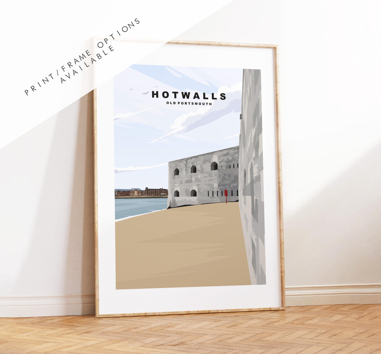 Hotwalls Beach Travel Poster - Wall Art Print - Southsea and Portsmouth Travel Posters - Minimalist Retro Style - Prints or Framed Prints