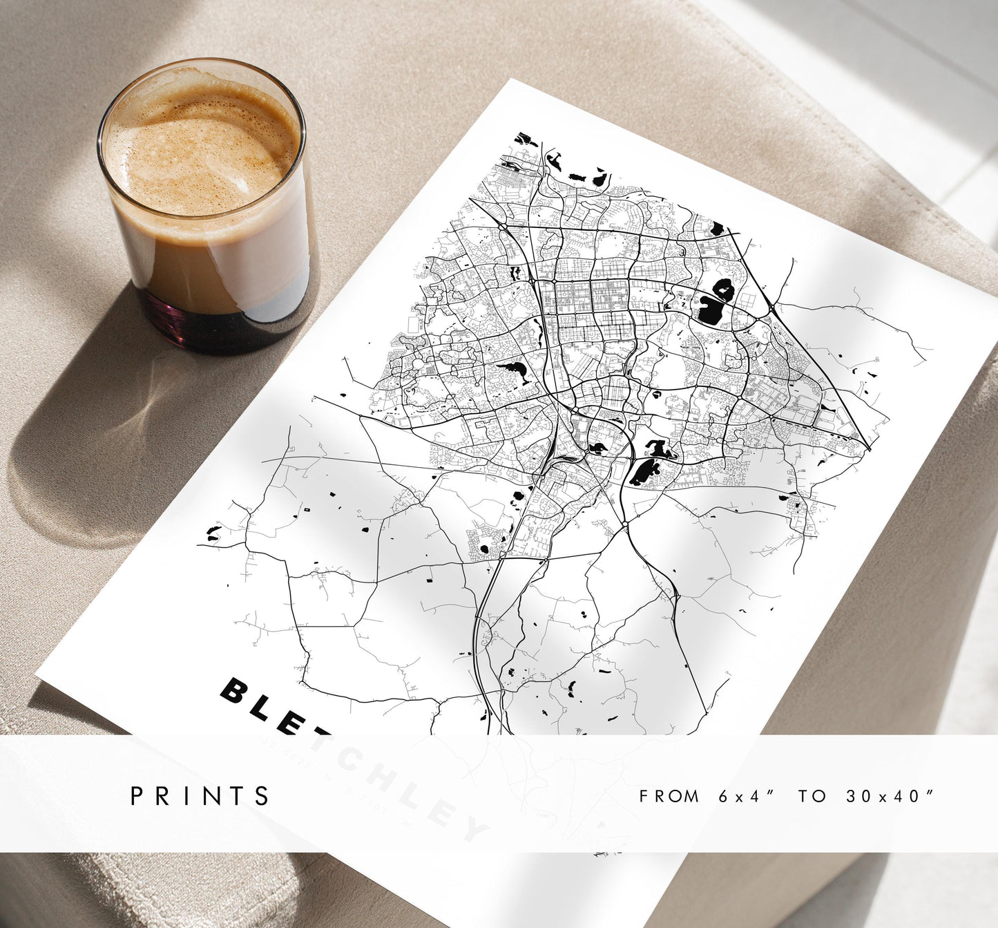 Bletchley Map Print - Minimalist City Map Poster - Map Art - UK - Bletchley Print - Bletchley, Buckinghamshire - Different Colours Available