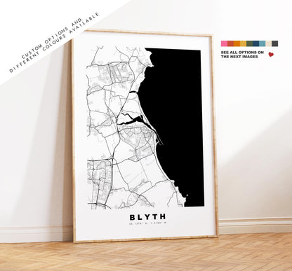 Blyth Map Print - Minimalist City Map Poster - Map Art - UK - Blyth Print - Blyth, Northumberland - Different Colours Available