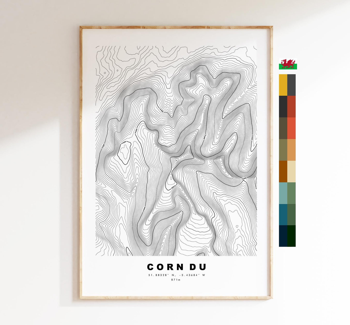 Corn Du Print - Contour Map - Corn Du, Brecon Beacons - Wales - Topographic Map - Wall Art - Corn Du Contour Map - Topography