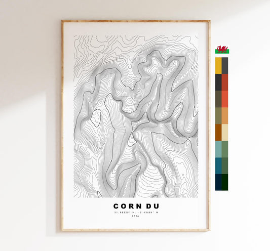 Corn Du Print - Contour Map - Corn Du, Brecon Beacons - Wales - Topographic Map - Wall Art - Corn Du Contour Map - Topography