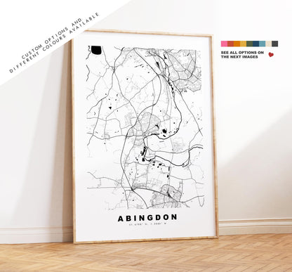 Abingdon Map Print - Minimalist City Map Poster - Map Art - UK - Abingdon Print - Abingdon, Oxfordshire Poster - Different Colours Available