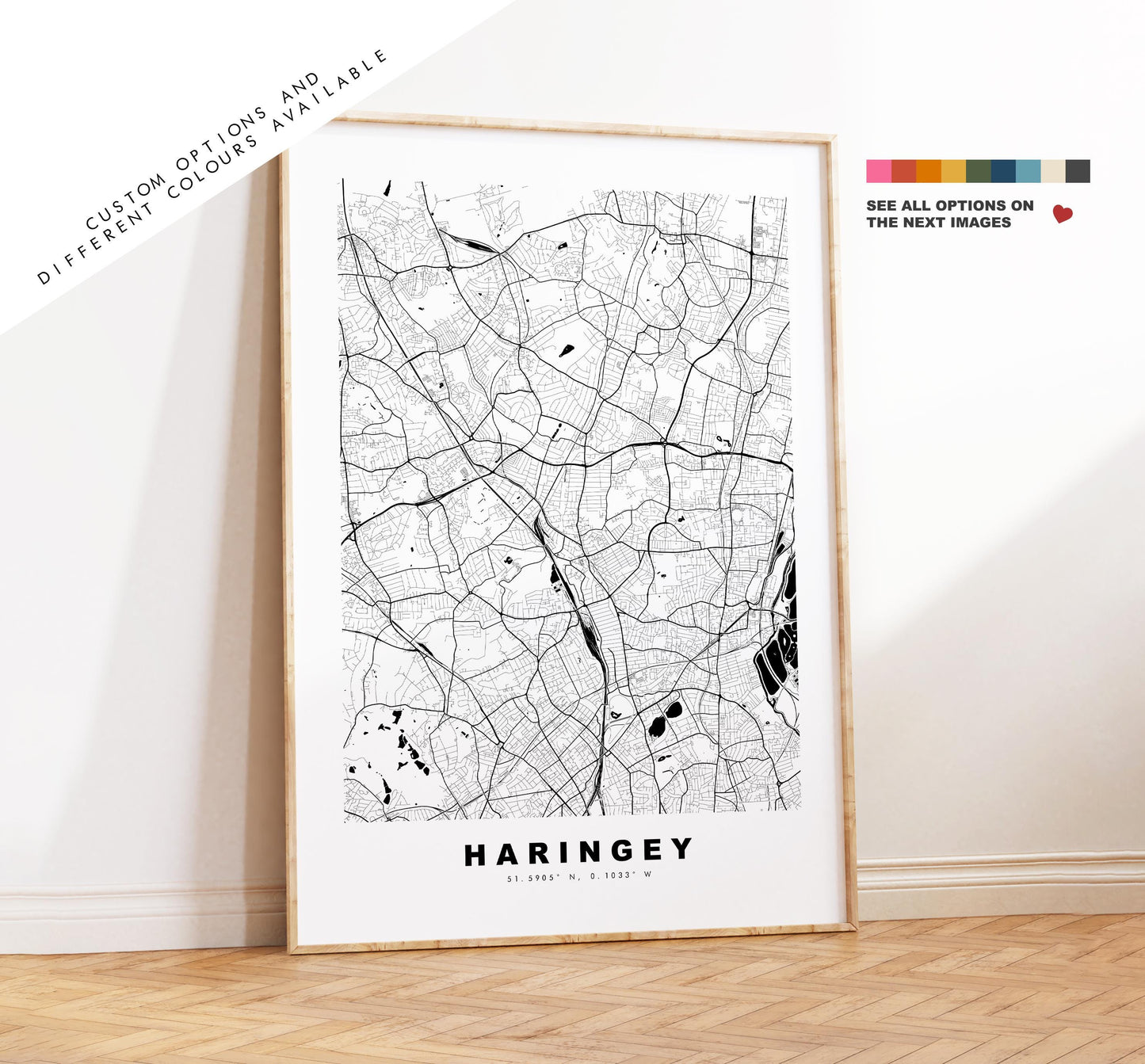 Haringey Map Print - Minimalist City Map Poster - Map Art - UK - Haringey Print - Haringey, London - Different Colours Available