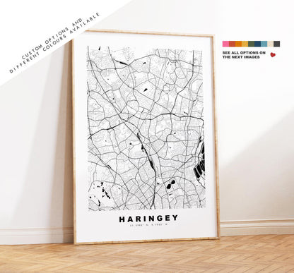 Haringey Map Print - Minimalist City Map Poster - Map Art - UK - Haringey Print - Haringey, London - Different Colours Available