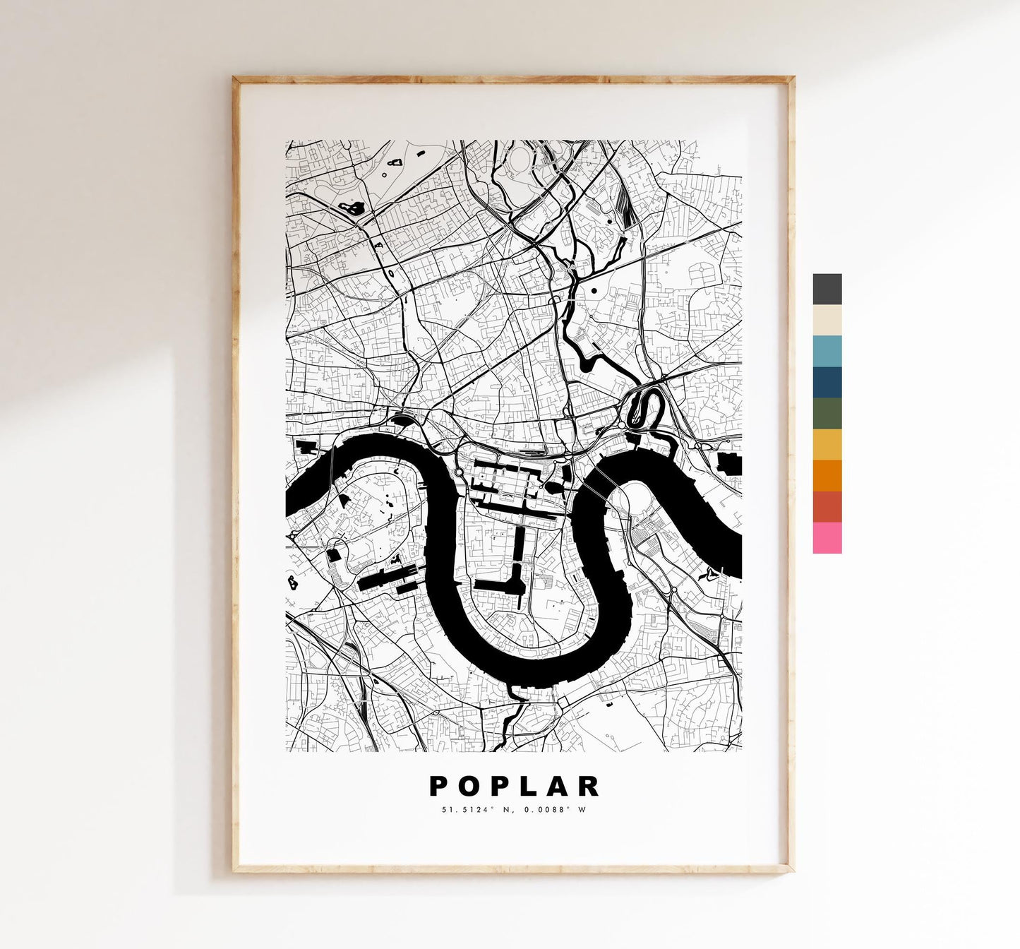 Poplar Map Print - Minimalist City Map Poster - Map Art - UK - Poplar Print - Poplar, London - Different Colours Available