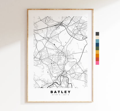 Batley Map Print - Minimalist City Map Poster - Map Art - UK - Batley Print - Batley Poster - Different Colours Available
