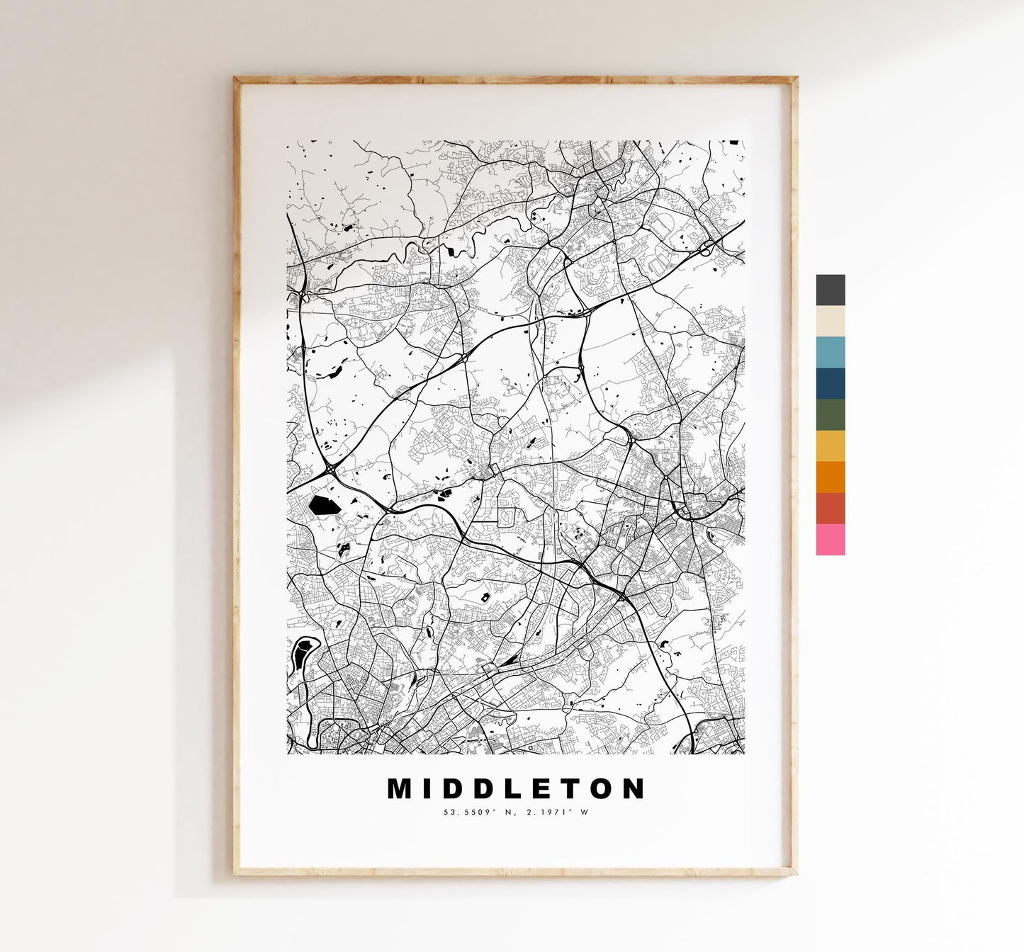 Middleton Map Print - Minimalist City Map Poster - Map Art - UK - Middleton Print - Greater Manchester - Different Colours Available