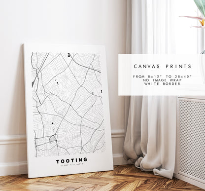 Tooting Map Print - Minimalist City Map Poster - Map Art - London, UK - Tooting Print - Tooting Poster - Different Colours Available