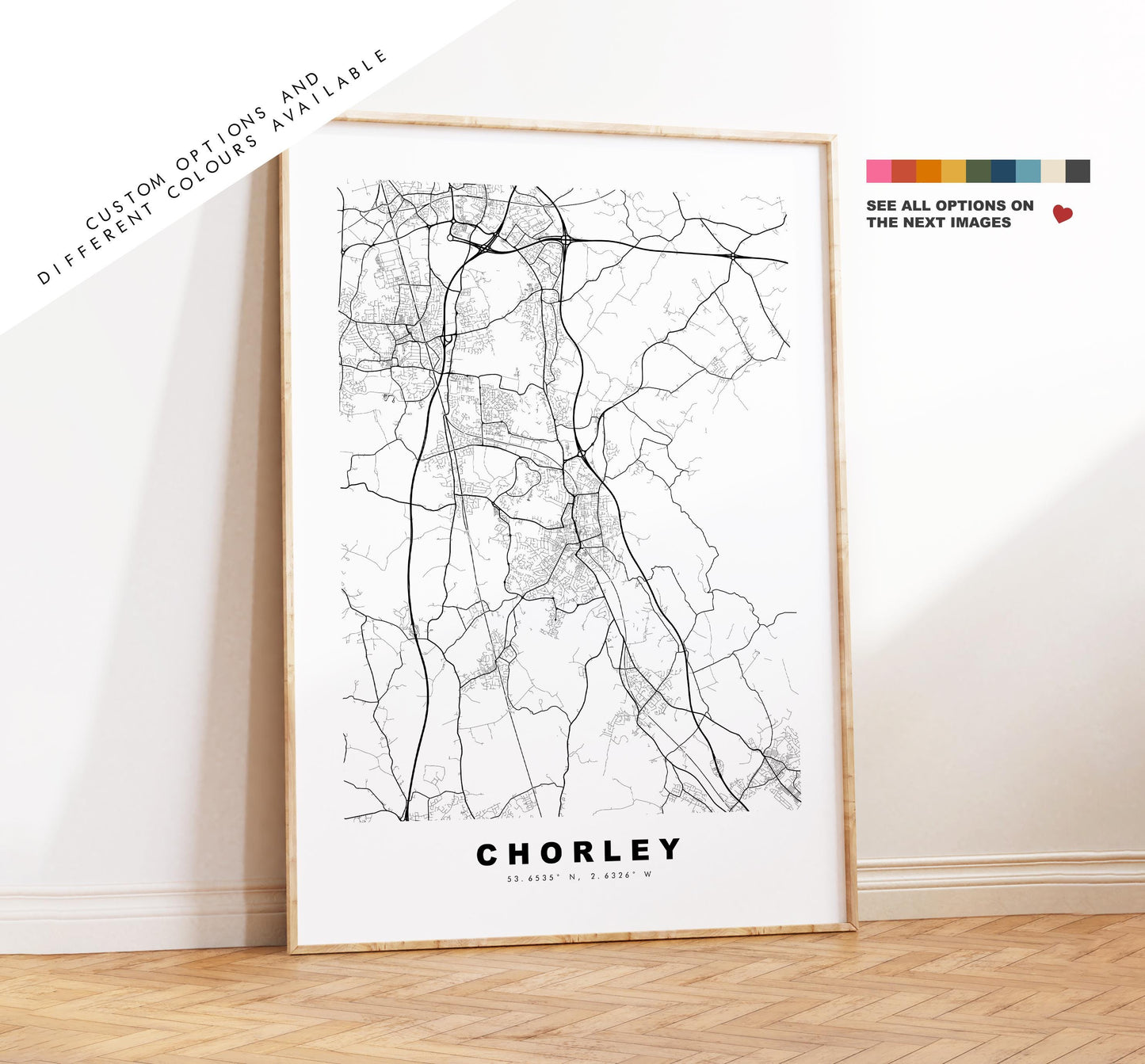 Chorley Map Print - Minimalist City Map Poster - Map Art - UK - Chorley Print - Chorley, Lancashire - Different Colours Available
