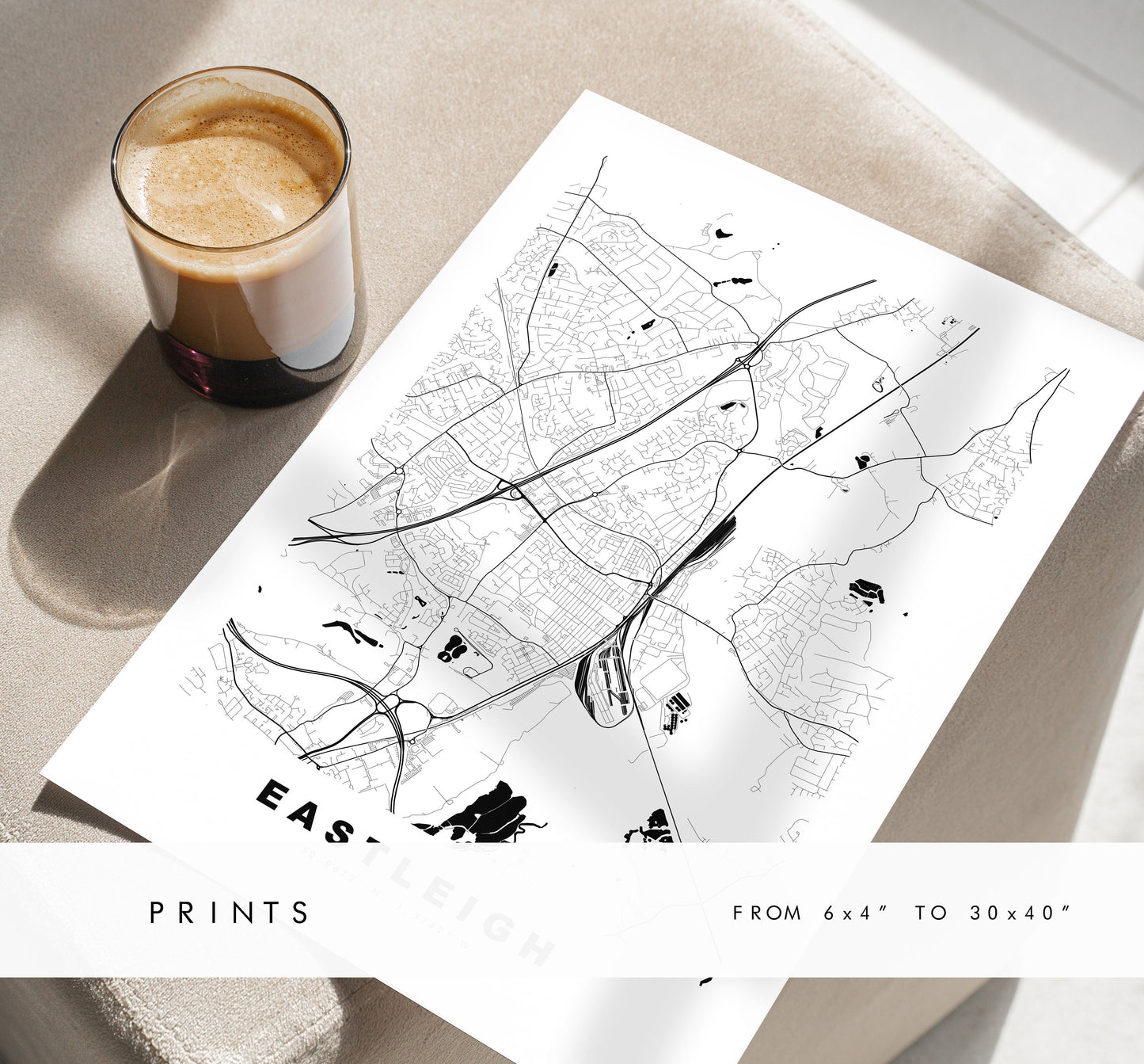 Eastleigh Map Print - Minimalist City Map Poster - Map Art - UK - Eastleigh Print - Eastleigh Poster - Different Colours Available