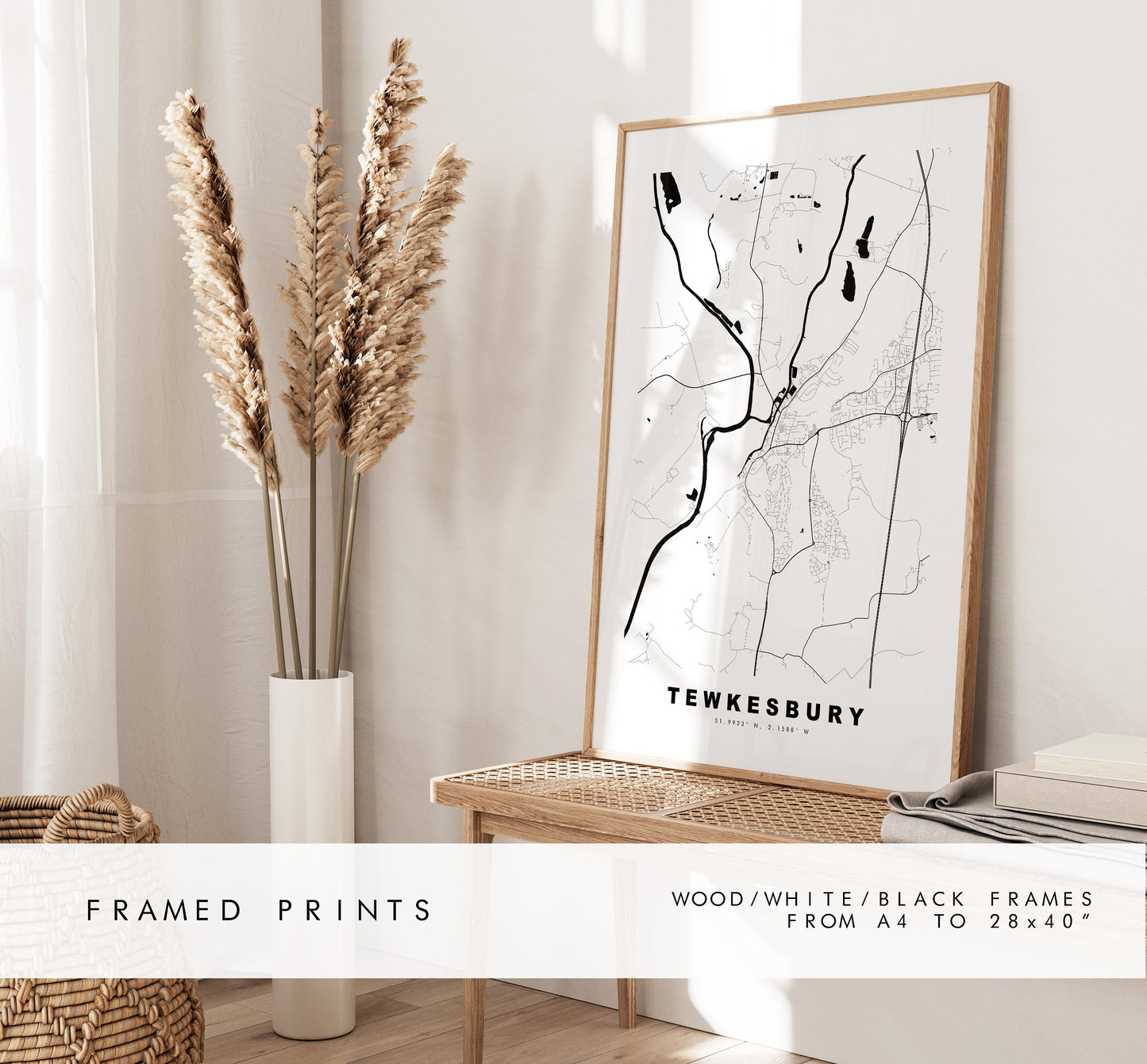 Tewkesbury Map Print - Minimalist City Map Poster - Map Art - UK - Tewkesbury Print - Tewkesbury Poster - Different Colours Available