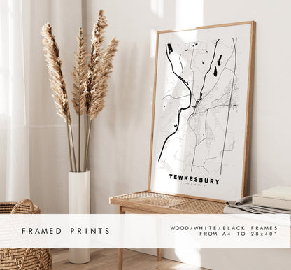 Tewkesbury Map Print - Minimalist City Map Poster - Map Art - UK - Tewkesbury Print - Tewkesbury Poster - Different Colours Available