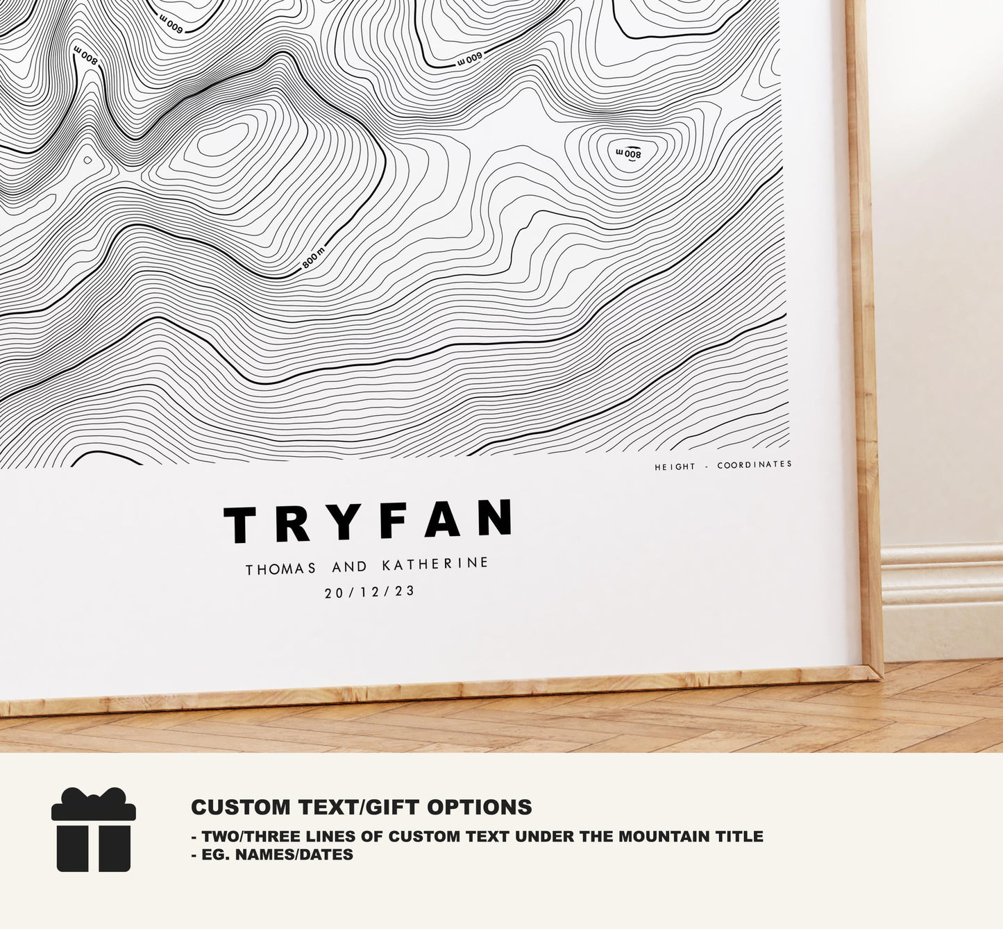 Tryfan Print - Contour Map - Snowdonia - Wales - Topographic Map - Print - Poster - Wall Art - Tryfan Poster - Contour Map - Topography
