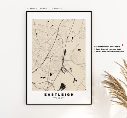 Eastleigh Map Print - Minimalist City Map Poster - Map Art - UK - Eastleigh Print - Eastleigh Poster - Different Colours Available