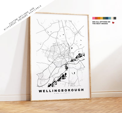 Wellingborough Map Print - Minimalist City Map Poster - Map Art - UK - Wellingborough Print - Wellingborough - Different Colours Available