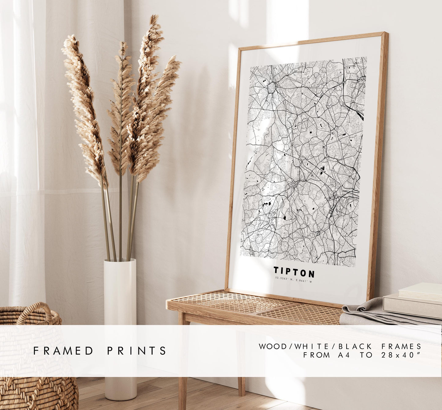 Tipton Map Print - Minimalist City Map Poster - Map Art - UK - Tipton Print - Tipton, West Midlands - Different Colours Available