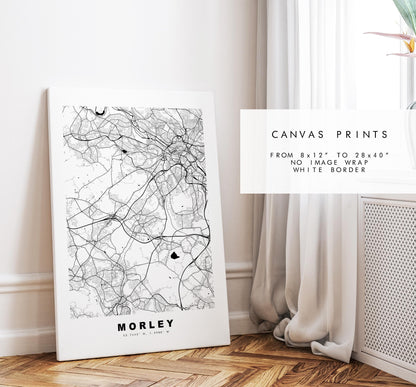 Morley Map Print - Minimalist City Map Poster - Map Art - UK - Morley Print - Morley, West Yorkshire - Different Colours Available
