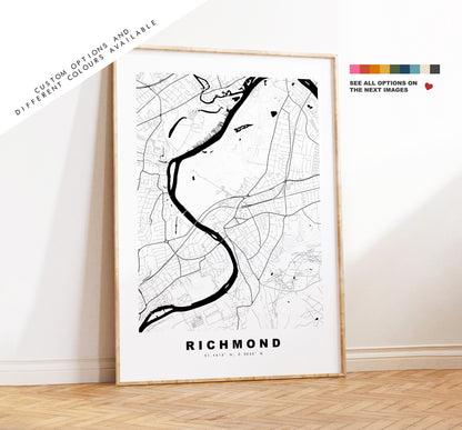 Richmond Map Print - Minimalist City Map Poster - Map Art - London, UK - Richmond Print - Richmond Poster - Different Colours Available