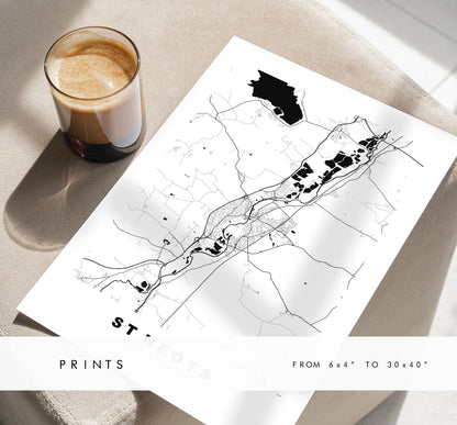 St Neots Map Print - Minimalist City Map Poster - Map Art - UK - St Neots Print - St Neots, Cambridgeshire - Different Colours Available