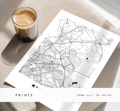 Kirkby Map Print - Minimalist City Map Poster - Map Art - UK - Kirkby Print - Kirkby, Merseyside - Different Colours Available