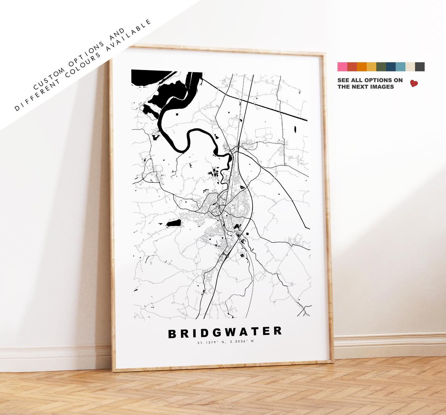 Bridgwater Map Print - Minimalist City Map Poster - Map Art - UK - Bridgwater Print - Bridgwater, Somerset - Different Colours Available