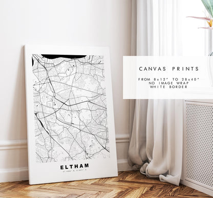 Eltham Map Print - Minimalist City Map Poster - Map Art - UK - Eltham Print - Eltham, London - Different Colours Available